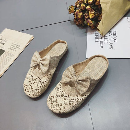 Toe Mules Round Cutout Bow