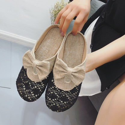 Toe Mules Round Cutout Bow