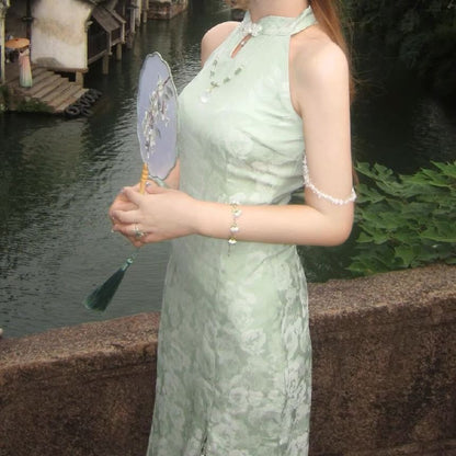 Halter Floral Slit Midi Qipao