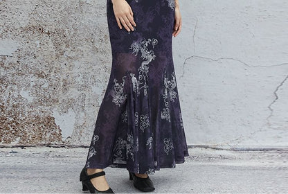 Sleeveless Dragon Print Cutout Maxi Qipao
