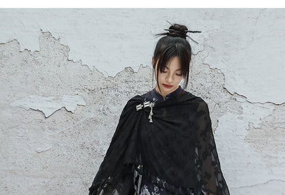 Sleeveless Dragon Print Cutout Maxi Qipao