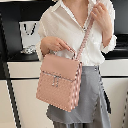 Leather Plain Backpack Faux Flap