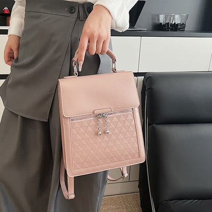 Leather Plain Backpack Faux Flap