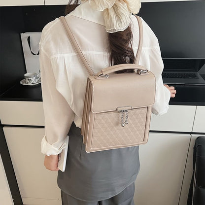 Leather Plain Backpack Faux Flap