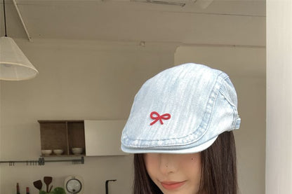 Ribbon Newsboy Denim Cap