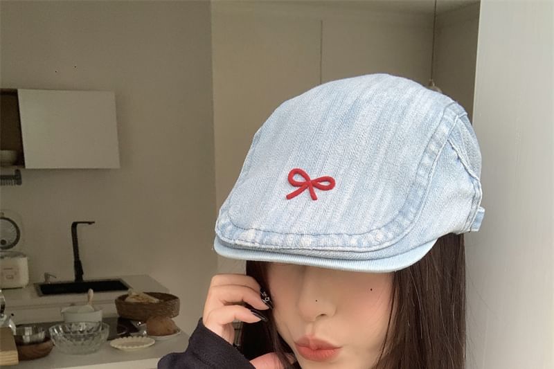 Ribbon Newsboy Denim Cap