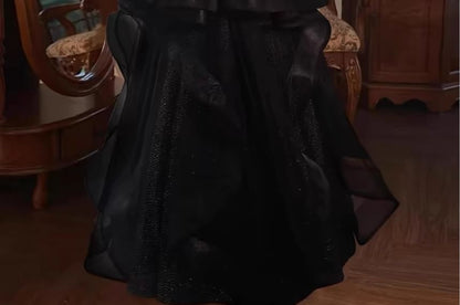 Plain Evening Mesh A-Line Gown Panel Short-Sleeve Tiered