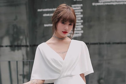 Short-Sleeve V-Neck Plain Evening Dress (Various Designs)