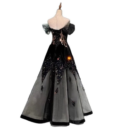 A-Line Off-Shoulder Panel Mesh Gown Evening Sequin