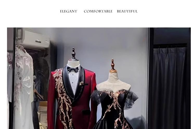 A-Line Off-Shoulder Panel Mesh Gown Evening Sequin