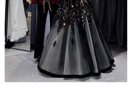 A-Line Off-Shoulder Panel Mesh Gown Evening Sequin