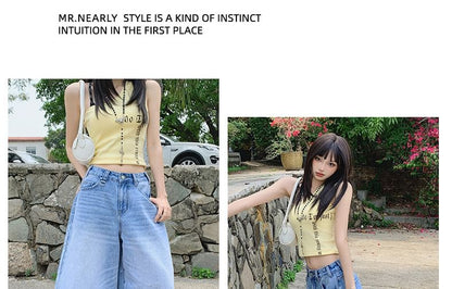 Mid Waist Washed Wide Leg Jorts