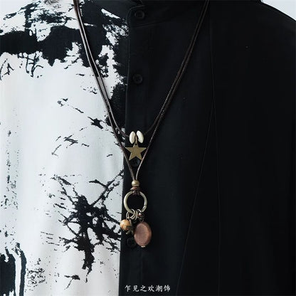 Layered Necklace Pendant Bead Star Cord