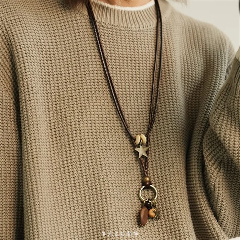 Layered Necklace Pendant Bead Star Cord