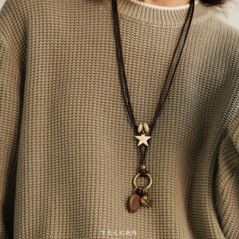 Layered Necklace Pendant Bead Star Cord