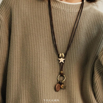 Layered Necklace Pendant Bead Star Cord