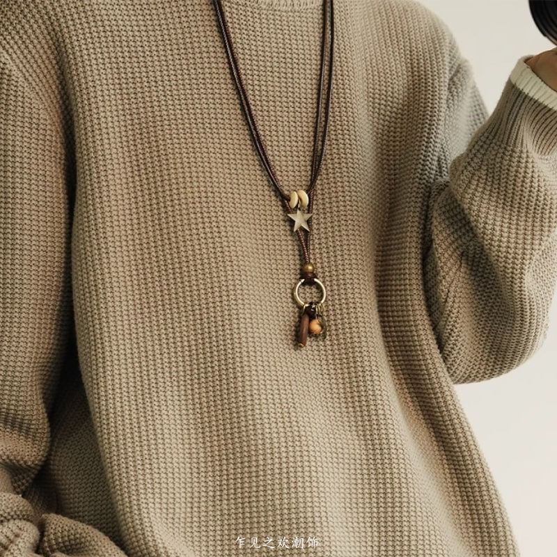 Layered Necklace Pendant Bead Star Cord