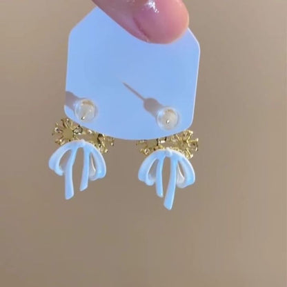 Rhinestone Bow Chandelier Floral Earring Alloy