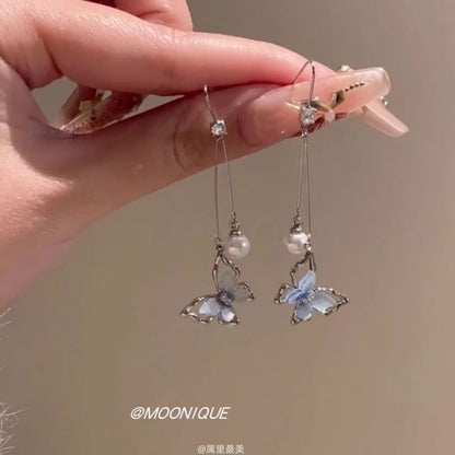 Resin Butterfly Earring Pearl Alloy Faux Dangle