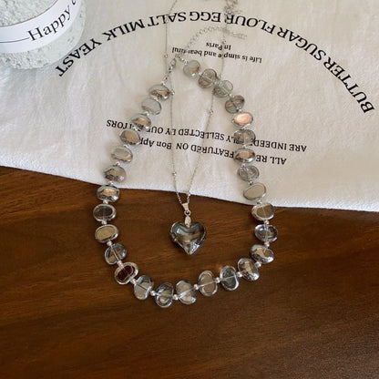 Heart Station Pendant Crystal Faux Choker