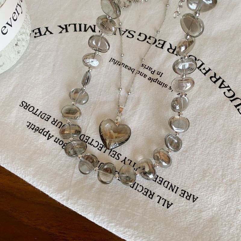 Heart Station Pendant Crystal Faux Choker