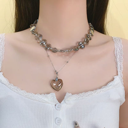 Heart Station Pendant Crystal Faux Choker