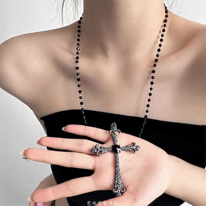 Faux Gemstone Necklace Station Cross Pendant