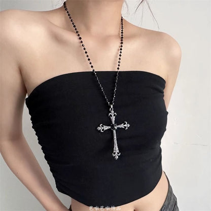 Faux Gemstone Necklace Station Cross Pendant
