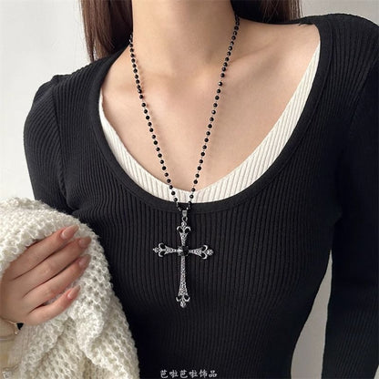 Faux Gemstone Necklace Station Cross Pendant