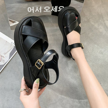 Leather Platform Faux Sandals