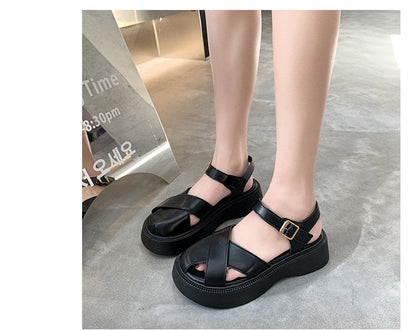 Leather Platform Faux Sandals