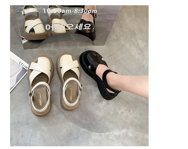 Leather Platform Faux Sandals