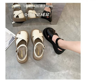 Leather Platform Faux Sandals