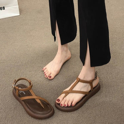 Faux Platform Sandals Leather