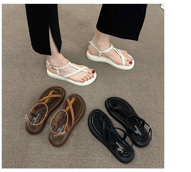 Faux Platform Sandals Leather