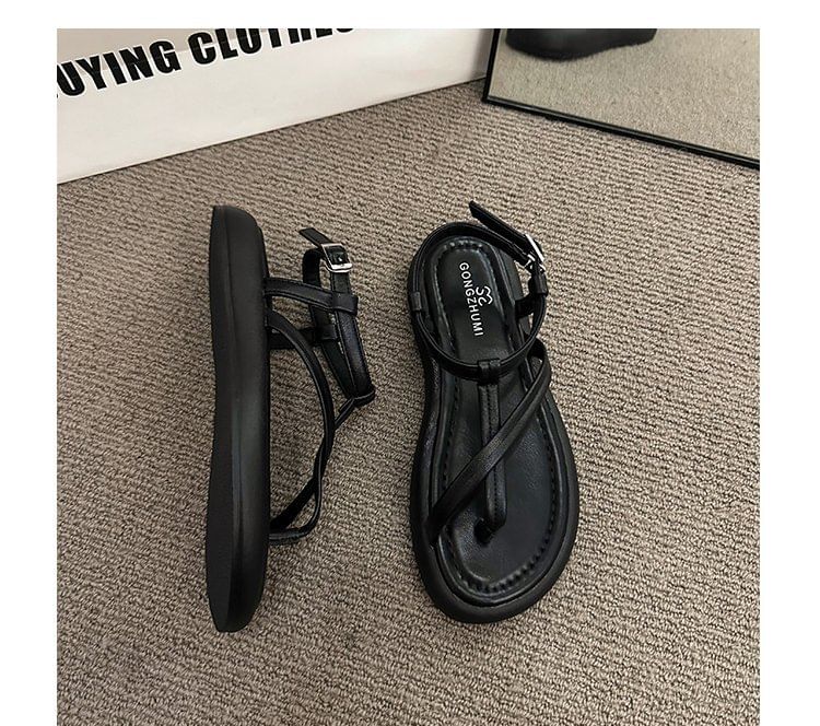 Faux Platform Sandals Leather