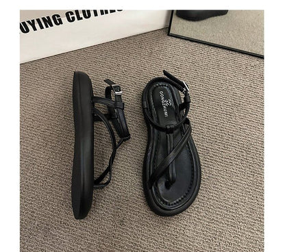 Faux Platform Sandals Leather