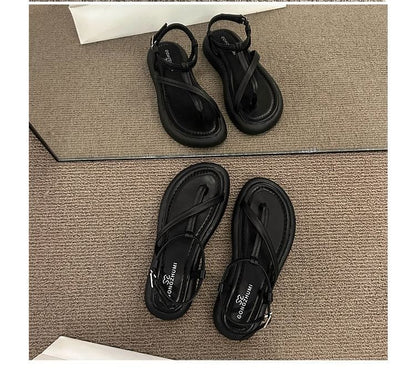 Faux Platform Sandals Leather