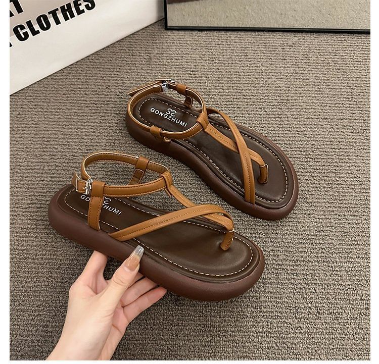 Faux Platform Sandals Leather