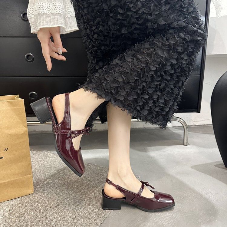 Bow Pumps Toe Jane Mary Slingback Square