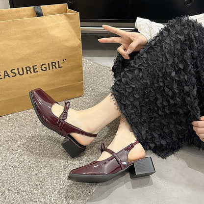 Bow Pumps Toe Jane Mary Slingback Square