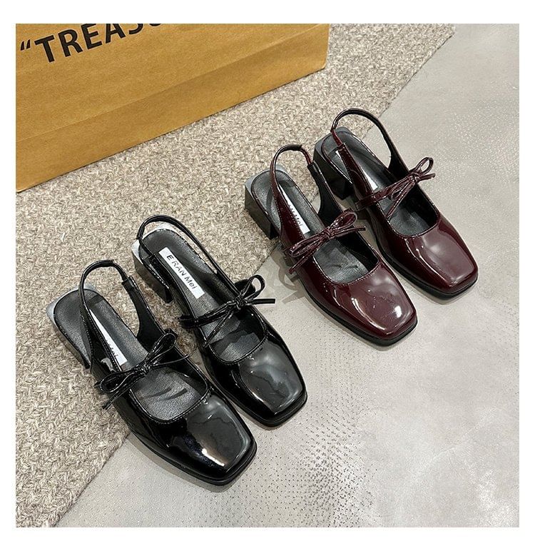 Bow Pumps Toe Jane Mary Slingback Square