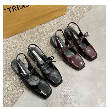 Bow Pumps Toe Jane Mary Slingback Square