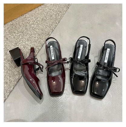 Bow Pumps Toe Jane Mary Slingback Square