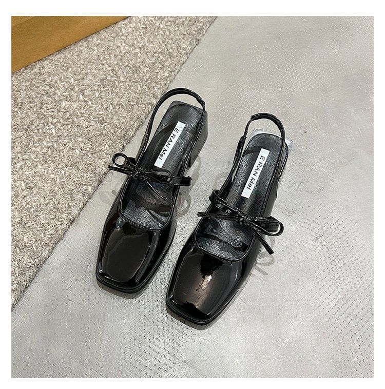 Bow Pumps Toe Jane Mary Slingback Square