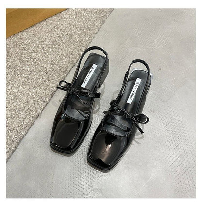 Bow Pumps Toe Jane Mary Slingback Square