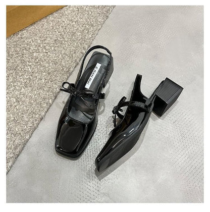 Bow Pumps Toe Jane Mary Slingback Square