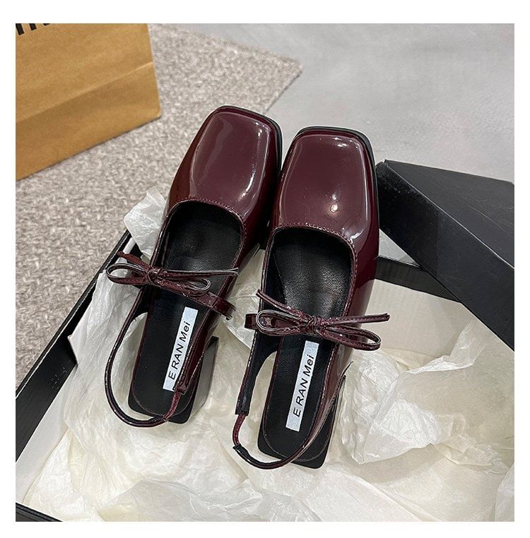 Bow Pumps Toe Jane Mary Slingback Square
