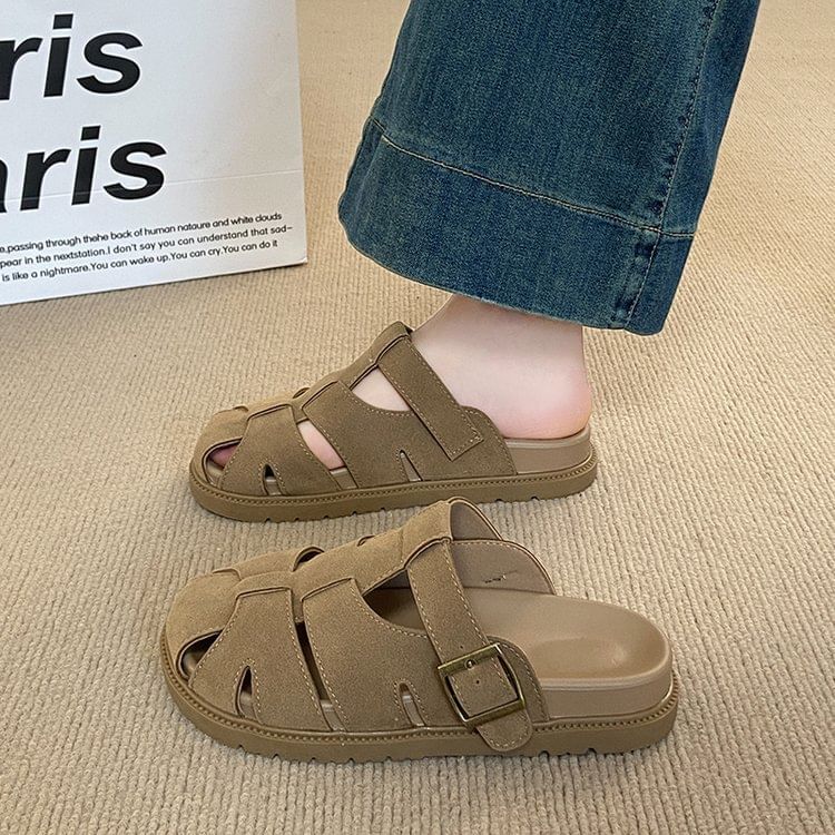 Faux Woven Suede Mules Platform