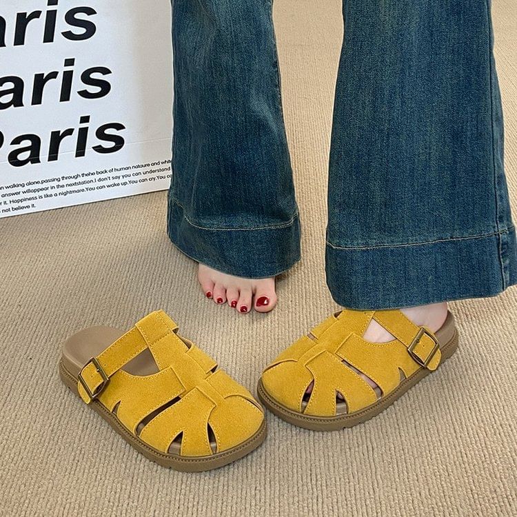 Faux Woven Suede Mules Platform